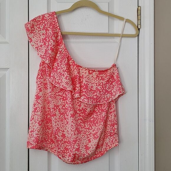 American Eagle Outfitter one shoulder  pink floral blouse  Sz M - Picture 1 of 5